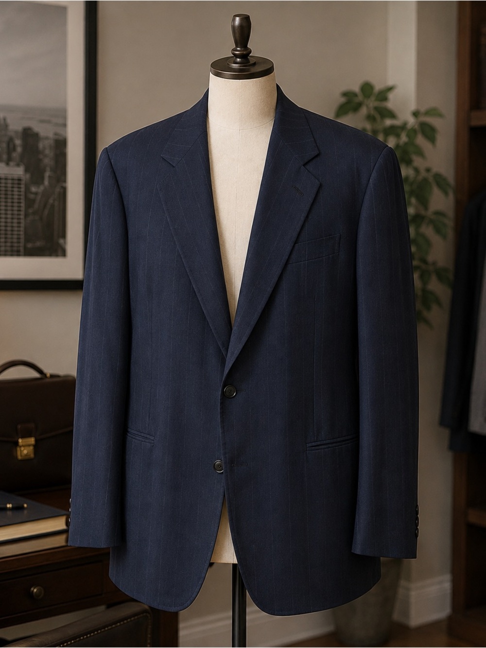 Vintage Burberry Navy Pinstripe Wool Blazer Sport Coat 42R Made in Italy